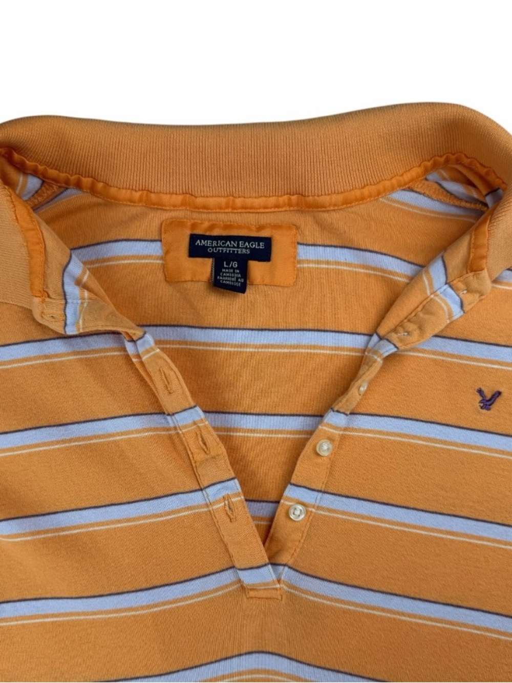 Y2K American Eagle Women’s Orange Striped Button Polo Top Size Large - Picture 4 of 10